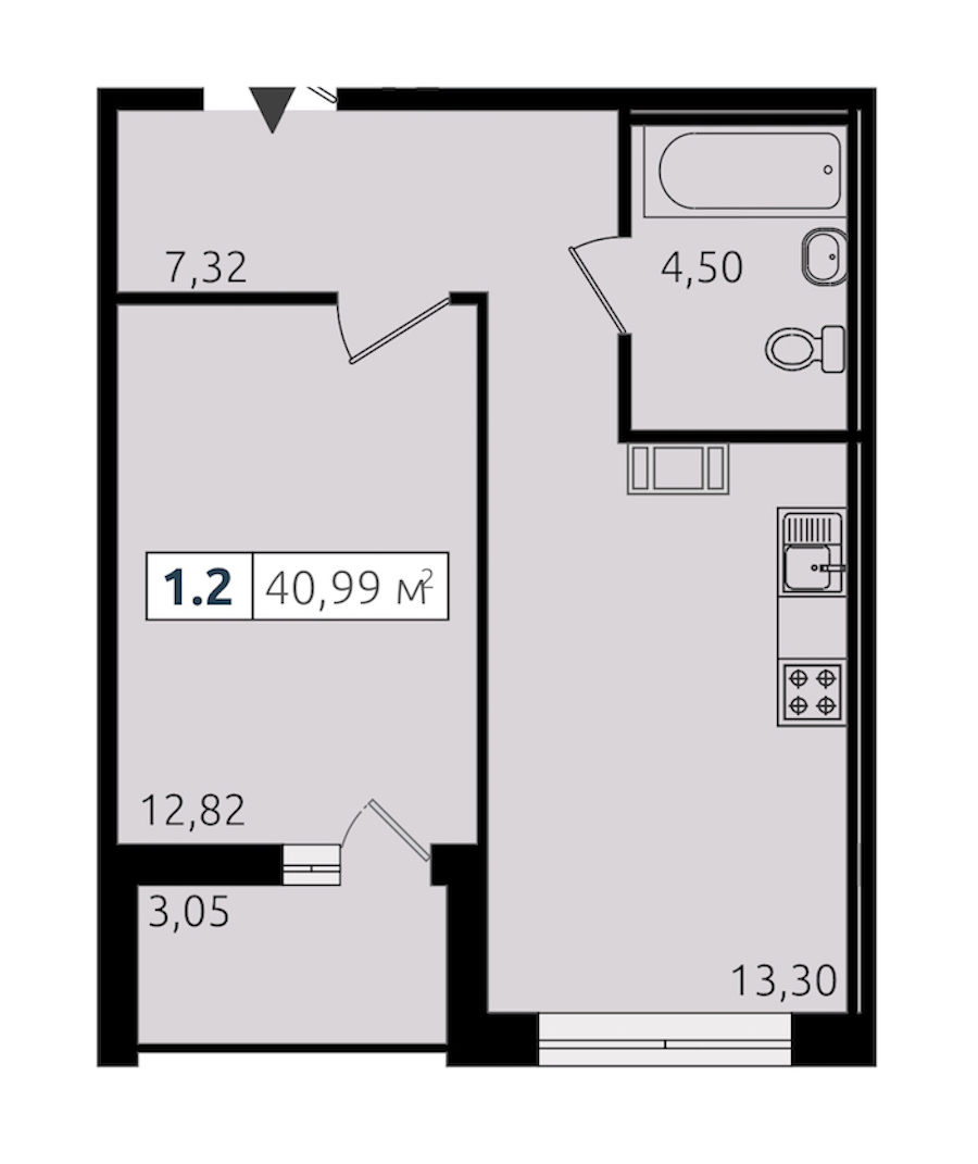 1-комнатная квартира 37.94 м², 12/14 эт., ЖК «Чёрная речка»